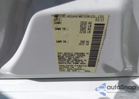 2013 Nissan Altima 2.5 Sl z USA, uszkodzony, nr VIN 1N4AL3AP5DC248036